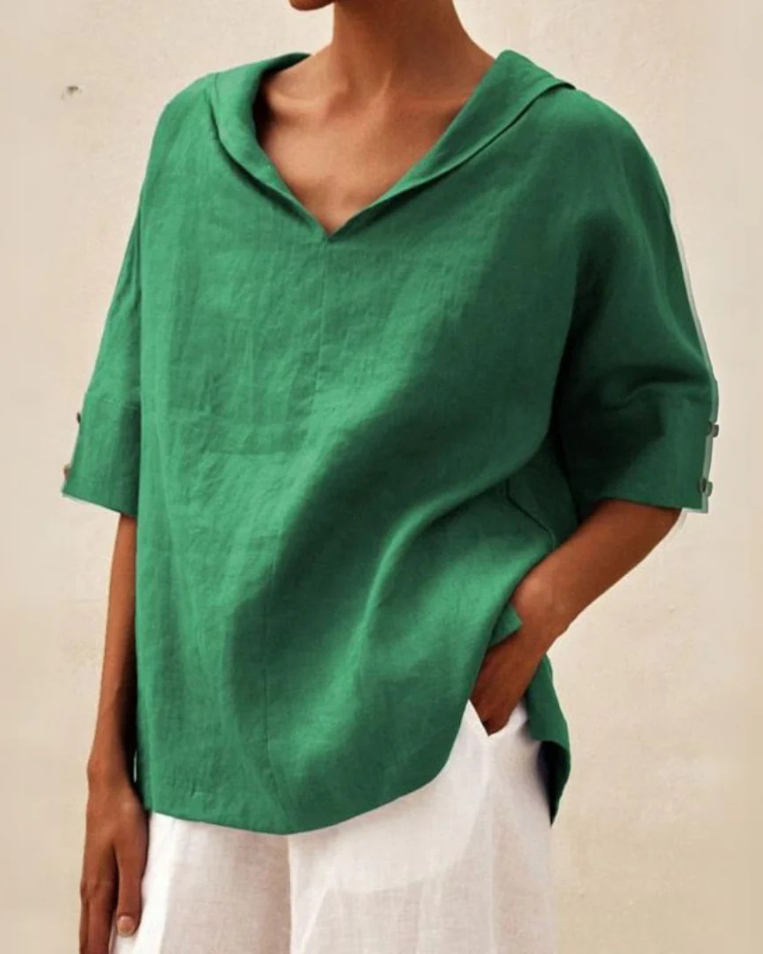 Relaxed Fit Linen V Neck Shirt for Women - Luxivelle