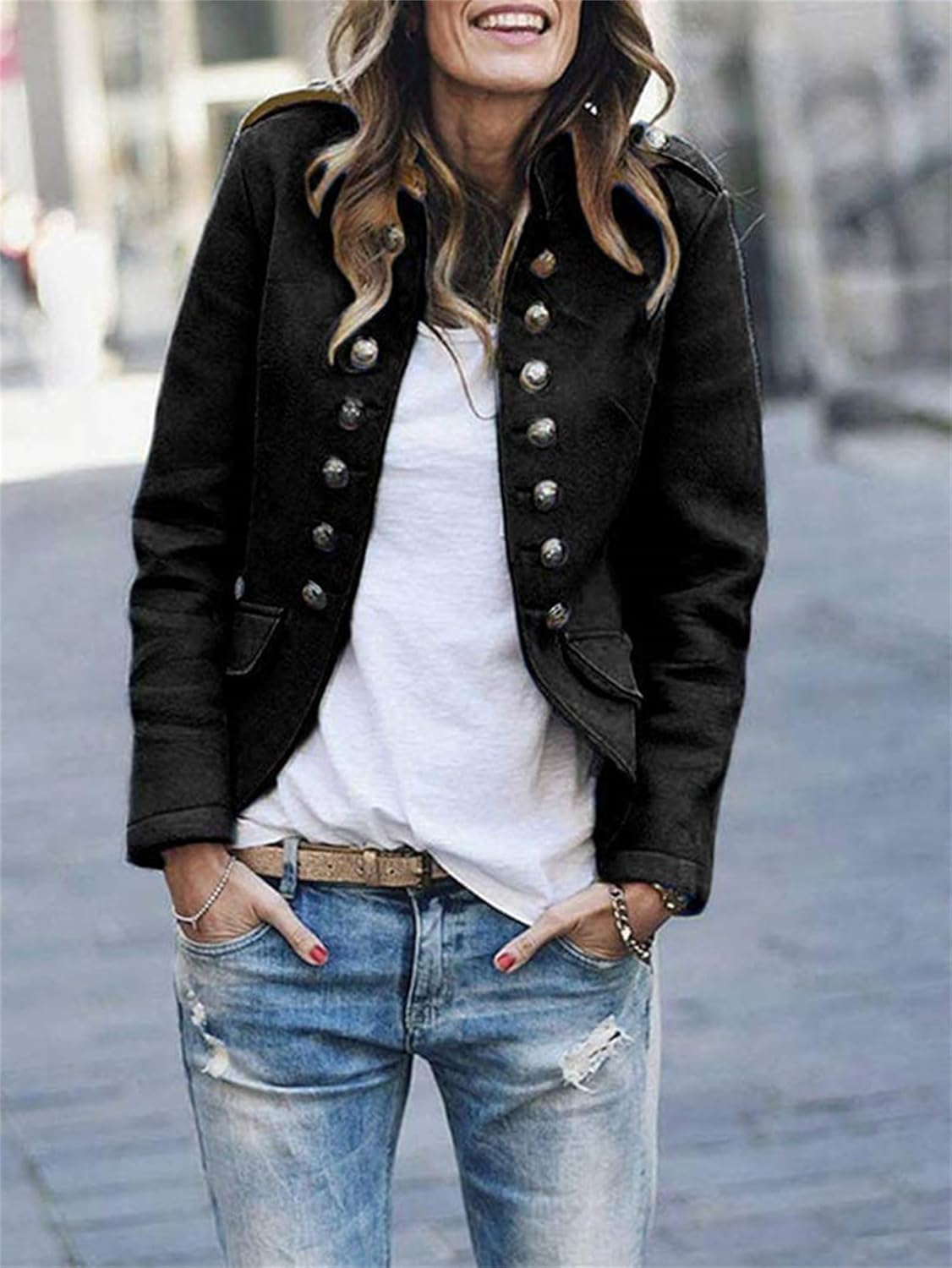 Trendy Military Chic Jacket for Women - Hip Length - Luxivelle