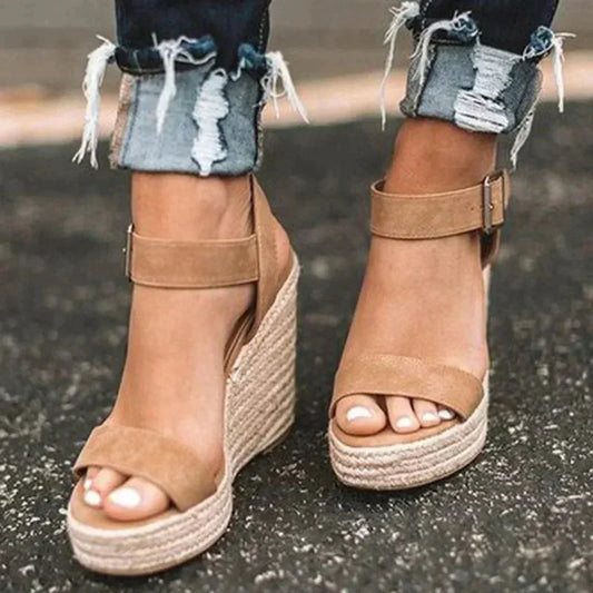 Women's Summer Wedge Sandals with Ankle Buckle - Luxivelle