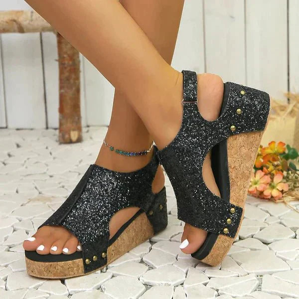 Comfortable Women's High Wedge Sandals with Good Arch Support - Luxivelle