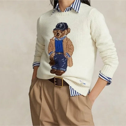 "Women's Playful Bear Sweater, cozy and cheerful with charming bear motif in soft fabric, ideal for warmth and style"