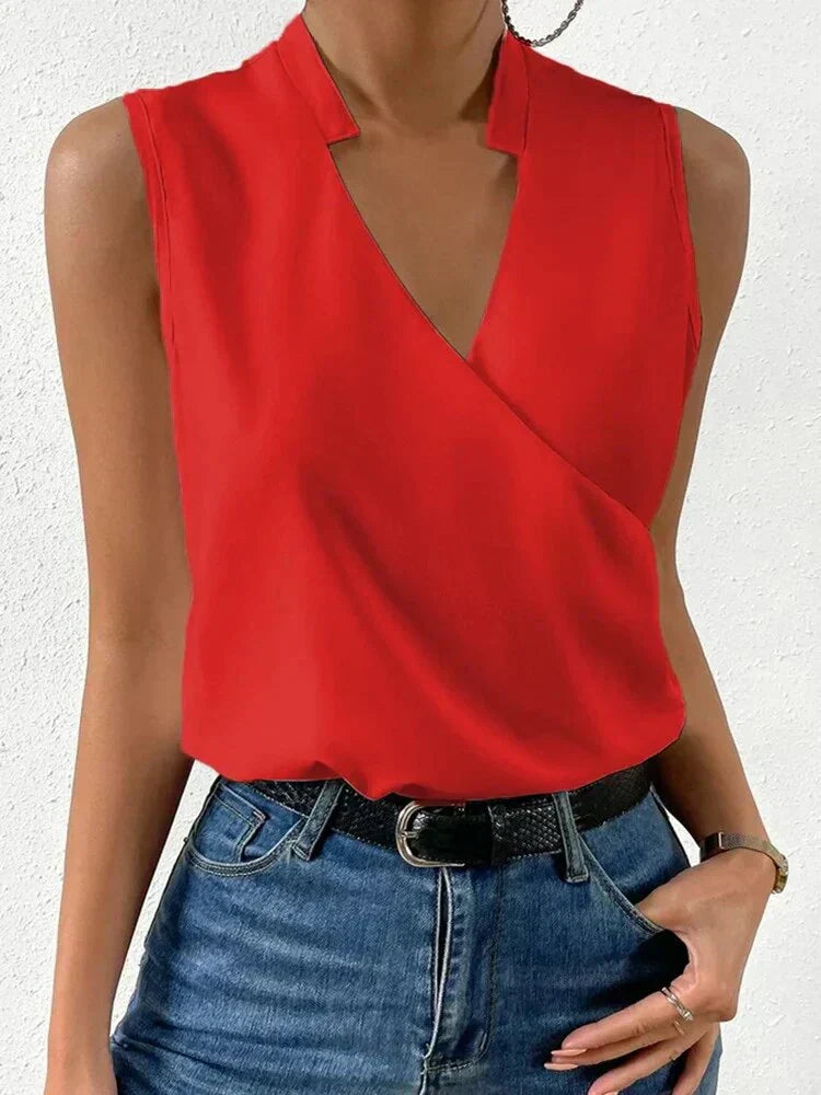 "Women's sleeveless summer blouse, white, chic and versatile design, perfect for casual or dressy occasions, breathable fabri