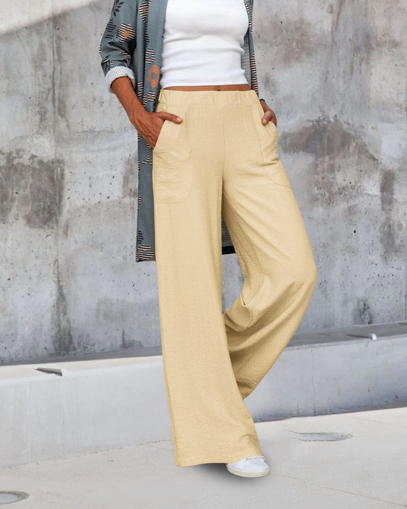 Comfortable Elastic Waist Wide Leg Women's Pants - Luxivelle