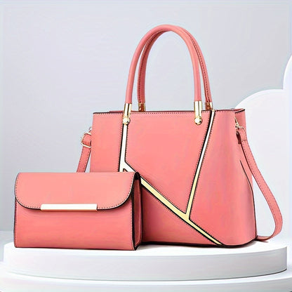 Women's stylish 2-piece handbag set: spacious tote & matching crossbody, sleek lines, polished finish, chic accessory.