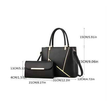 Women's stylish 2-piece handbag set: spacious tote & matching crossbody, sleek lines, polished finish, chic accessory.