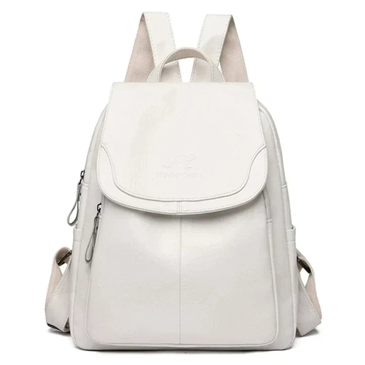 "Women's stylish durable leather backpack with adjustable straps, spacious interior, ideal for office, campus, or weekend use