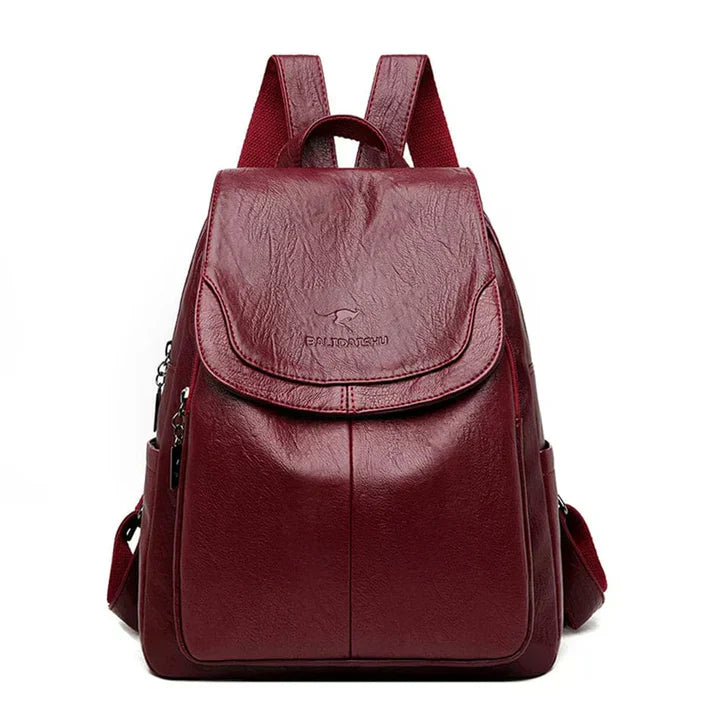 "Women's stylish durable leather backpack with adjustable straps, spacious interior, ideal for office, campus, or weekend use
