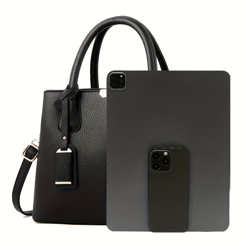 Fashionable Ladies Leather Tote Bag with Crossbody Strap - Luxivelle