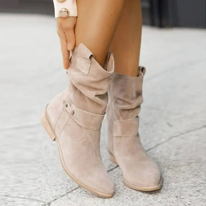 Ladies Soft Leather Low Heel Boots