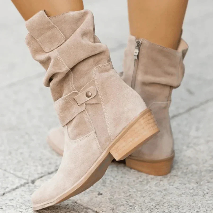 Ladies Soft Leather Low Heel Boots