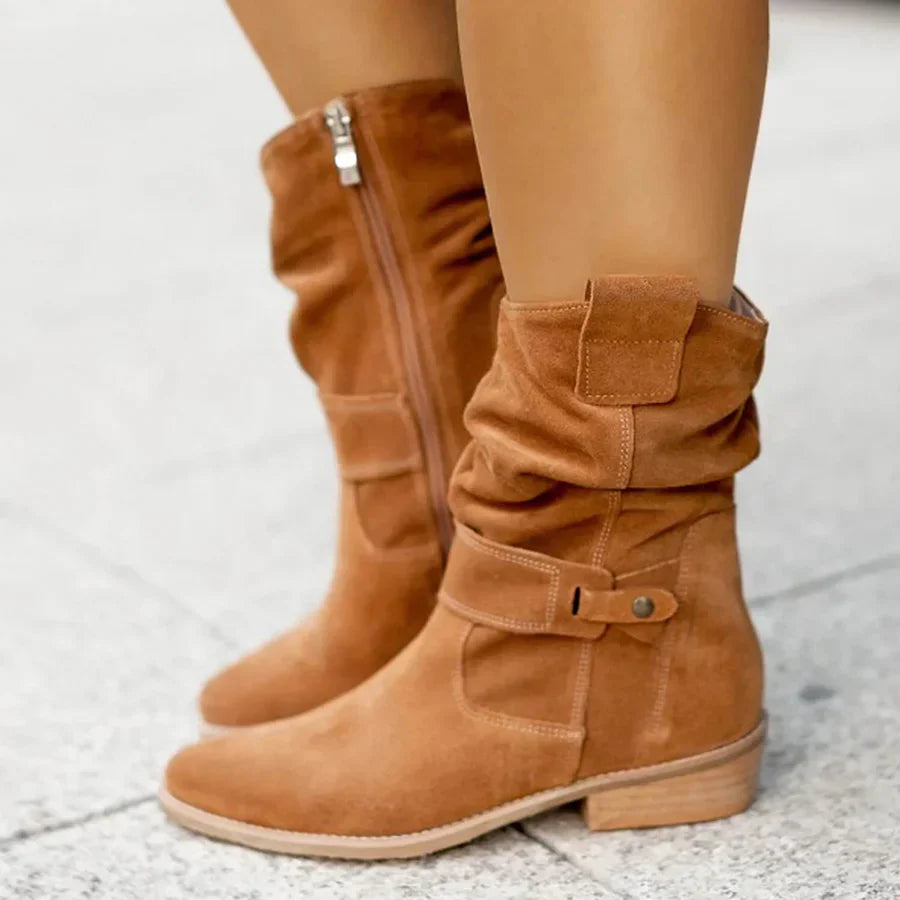 Ladies Soft Leather Low Heel Boots