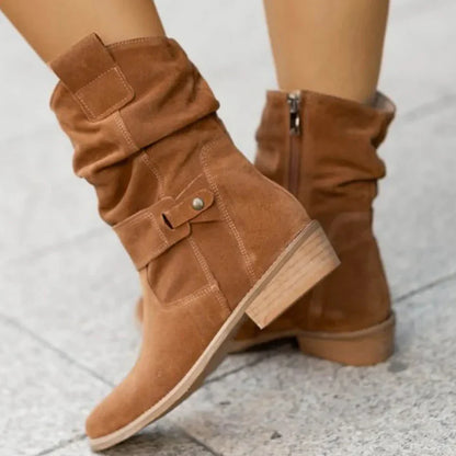Ladies Soft Leather Low Heel Boots