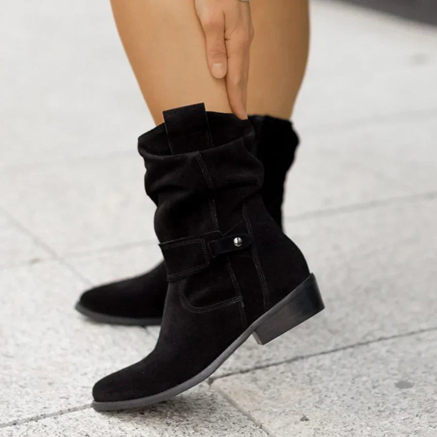 Ladies Soft Leather Low Heel Boots