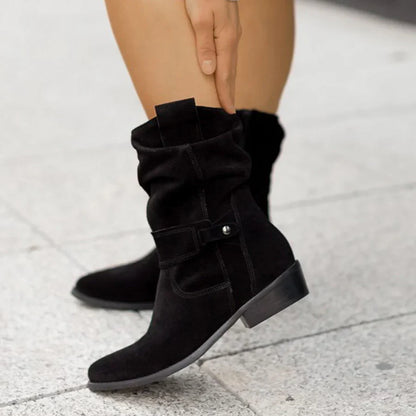Ladies Soft Leather Low Heel Boots
