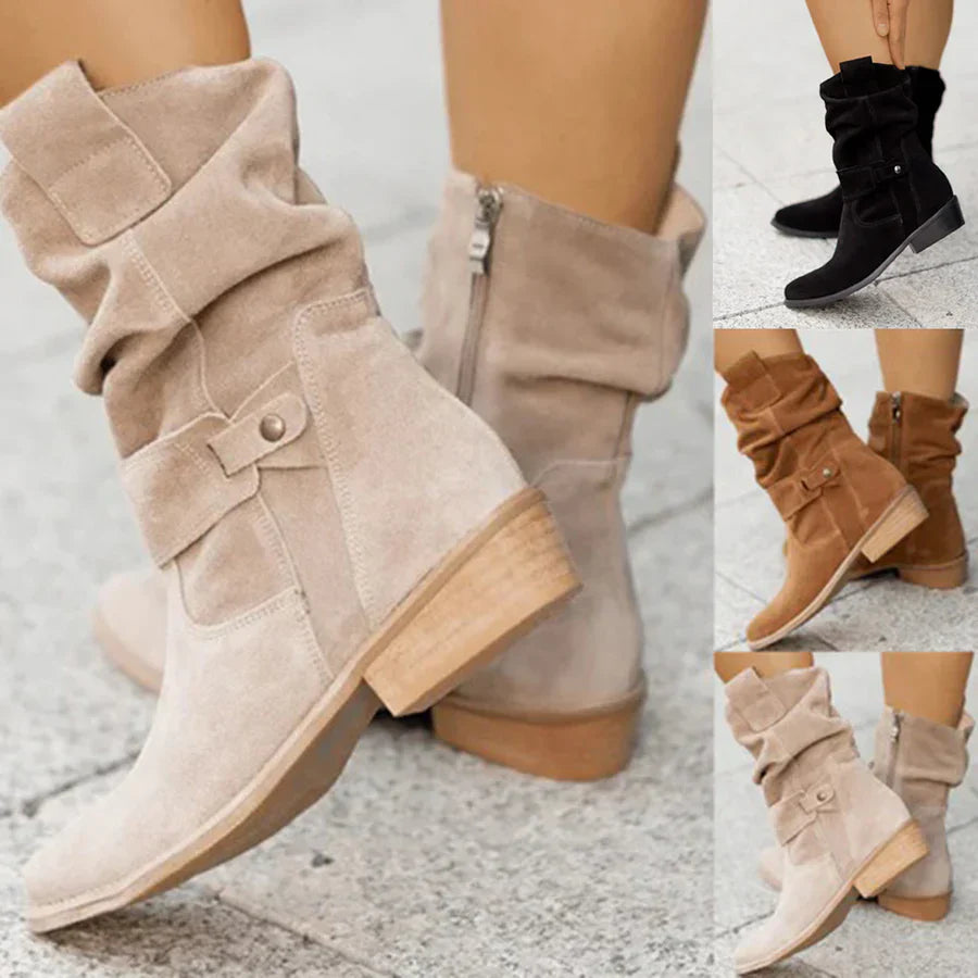 Ladies Soft Leather Low Heel Boots - Luxivelle