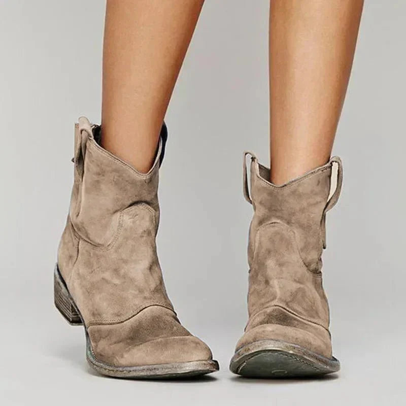 Ladies' Leather Cowboy Low Heel Boots - Luxivelle
