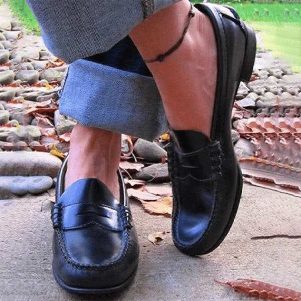 Classic Ladies Flat Loafers with Low Block Heel Shoes - Luxivelle