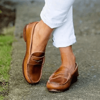 Women's Vintage Slip - On Loafers with Low Heel PU Leather - Lexians