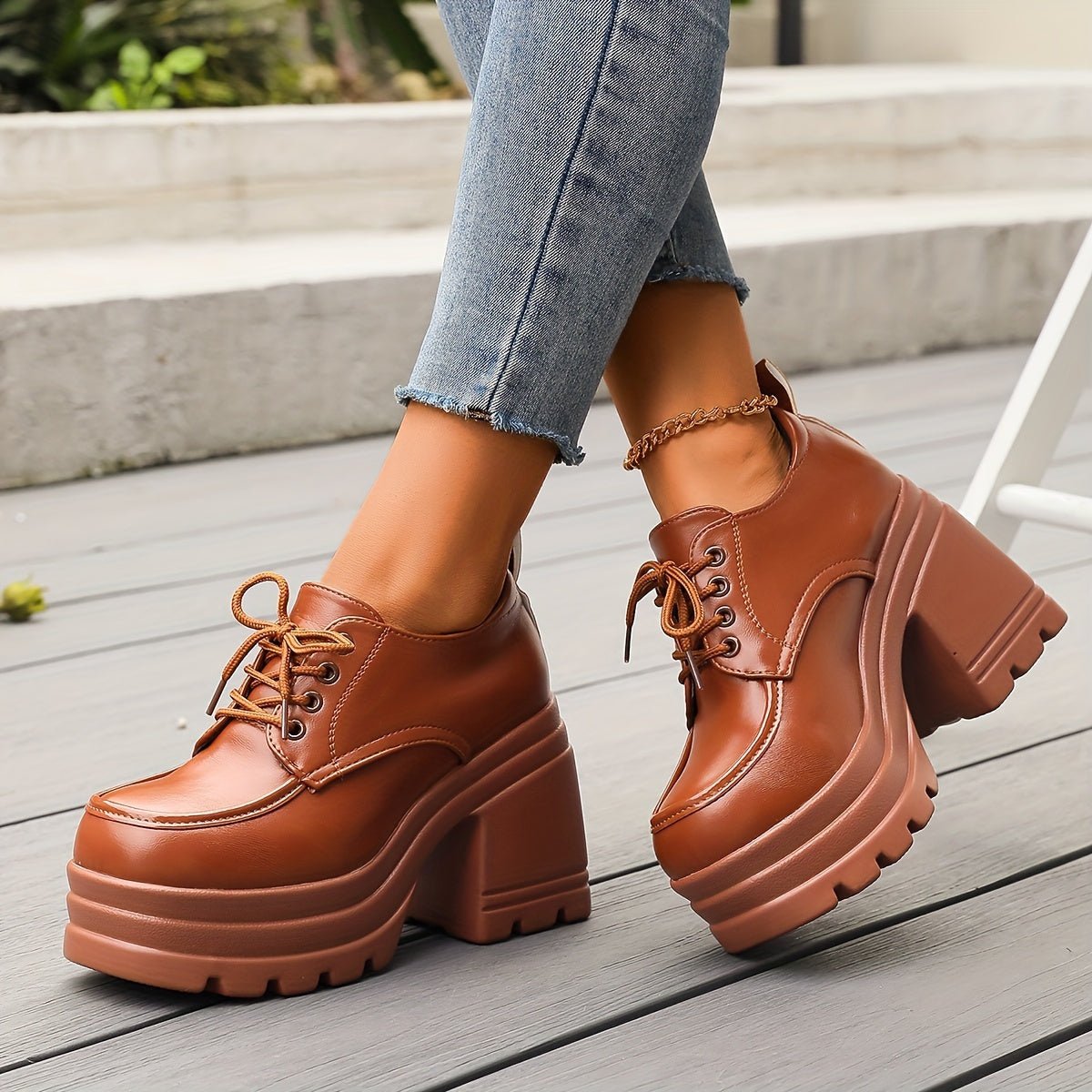 Women's Classic Block Heel Oxford Shoes - Luxivelle