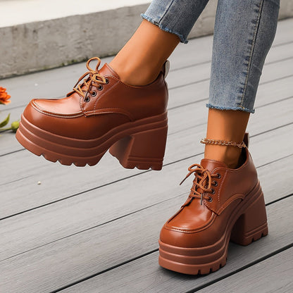 Women's Vivienne Platform Oxfords - Retro Style Chunky Heels - Lexians