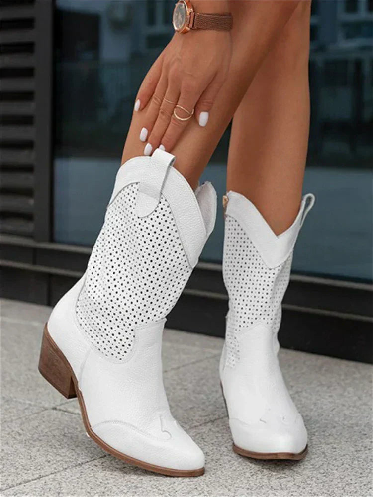 Ladies Cowboy Low Heel Ankle Boots - Luxivelle