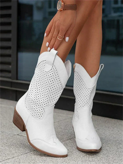Ladies Cowboy Low Heel Ankle Boots - Luxivelle