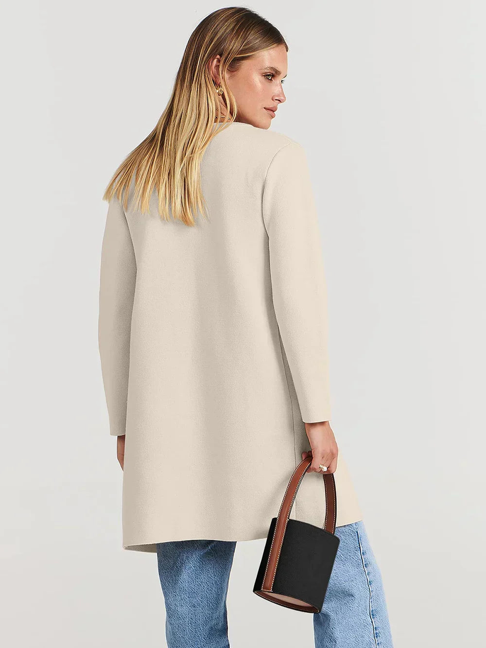 Warm Women's Knee Length Wool Coat with Classic Lapel - Luxivelle