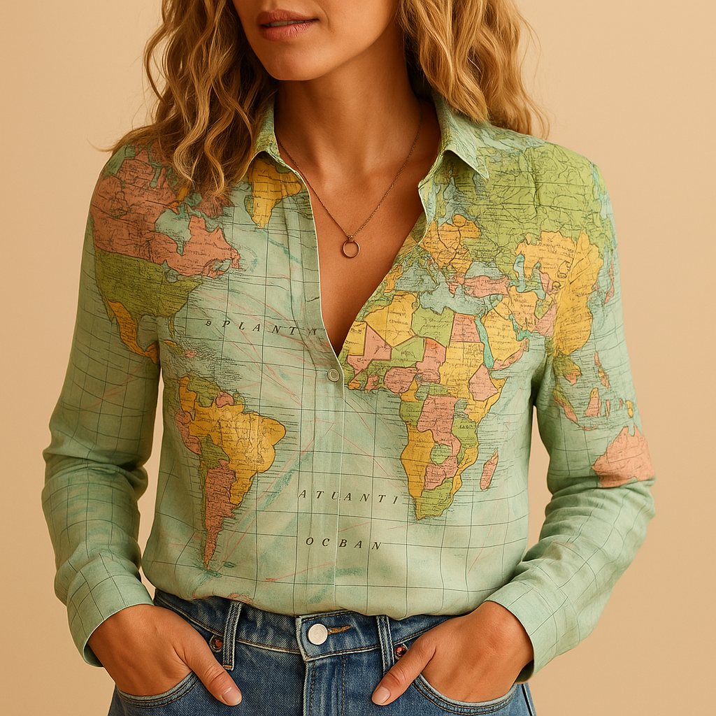 Vibrant Global Map Women's Blouse - Luxivelle