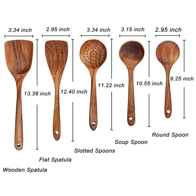 Premium Wooden Kitchen Utensil Set - Durable & Easy Clean