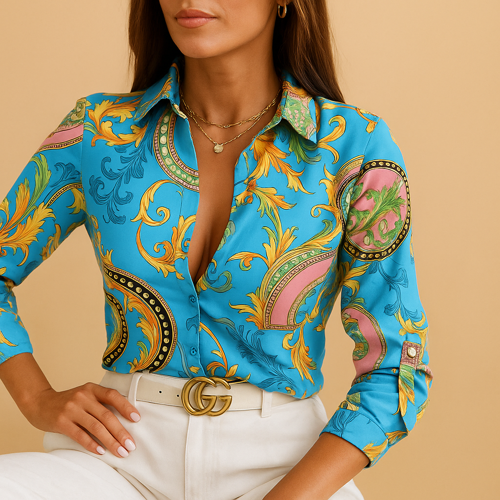 Stylish V Neck Printed Blouse for Women - Luxivelle