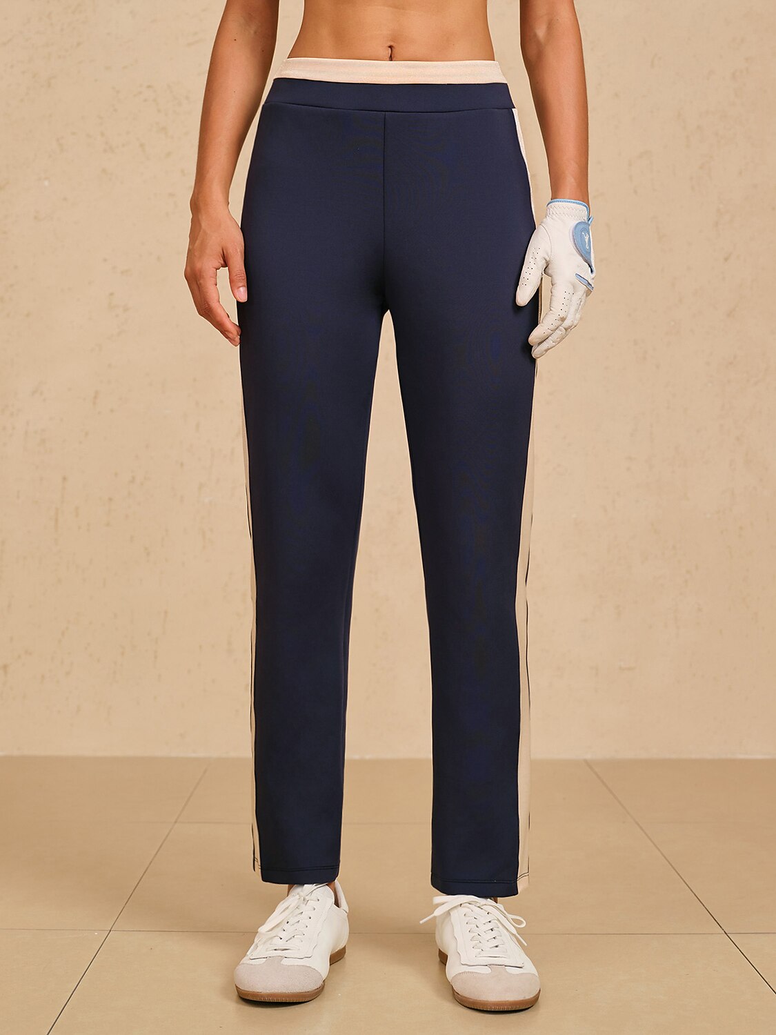Dark Blue 39 Inch Elastic Block Ankle Pants