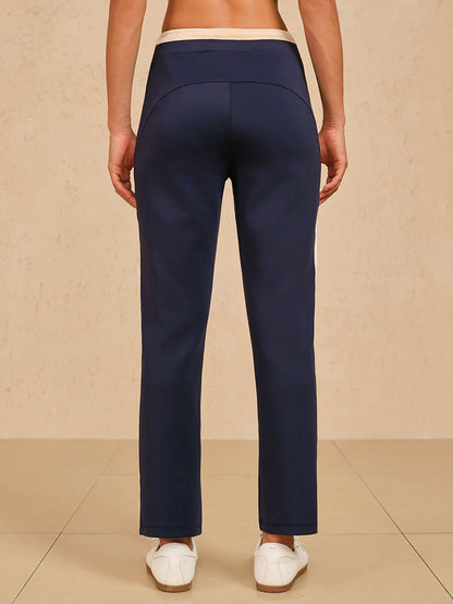 Comfortable 39 Inch Elastic Dark Blue Ankle Pants