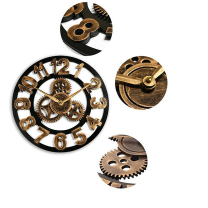 Vintage Style Wall Clock - Rustic Wooden Mechanism Design
