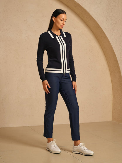 Classic Golf Stripe Full Zip Sweater