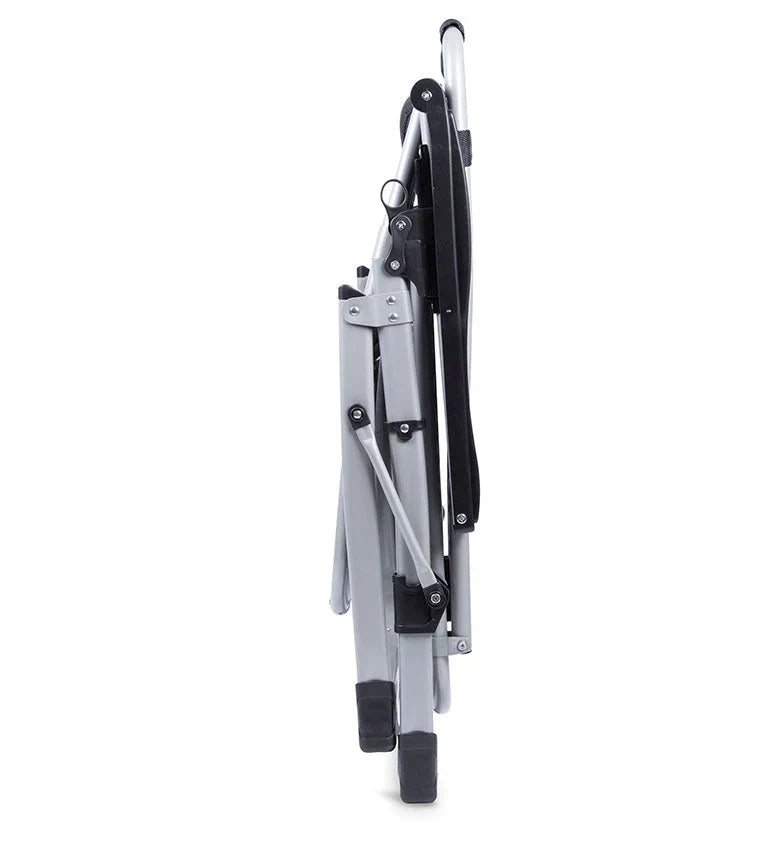 Zero gravity folding chair in black with adjustable headrest, ergonomic design, foldable for outdoor and indoor relaxation.