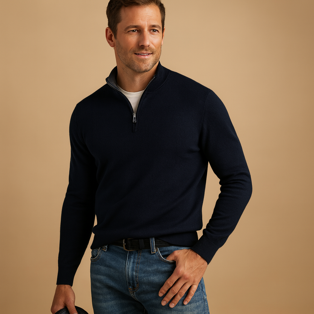 Zip-up cardigan for men in soft fabric with timeless design, perfect for autumn, winter, work, and casual wear.