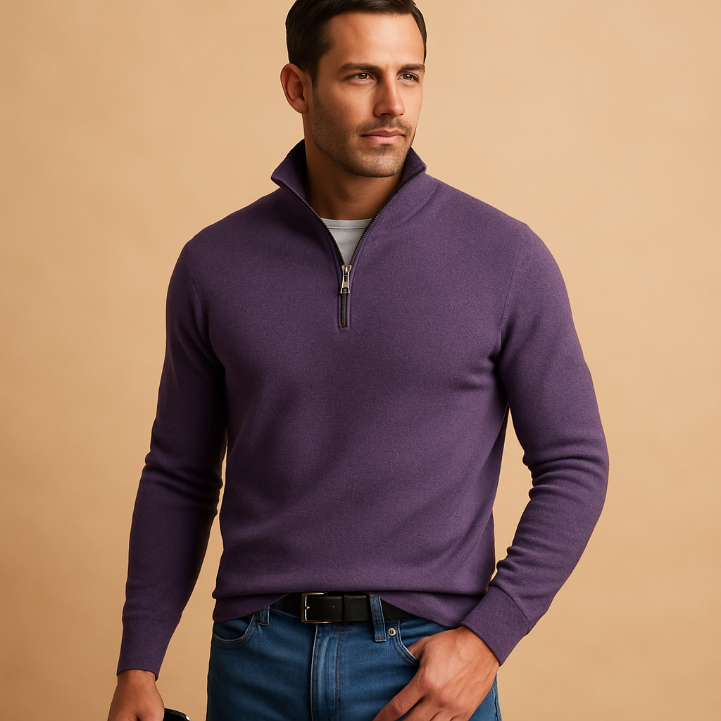 Zip-up cardigan for men in soft fabric with timeless design, perfect for autumn, winter, work, and casual wear.