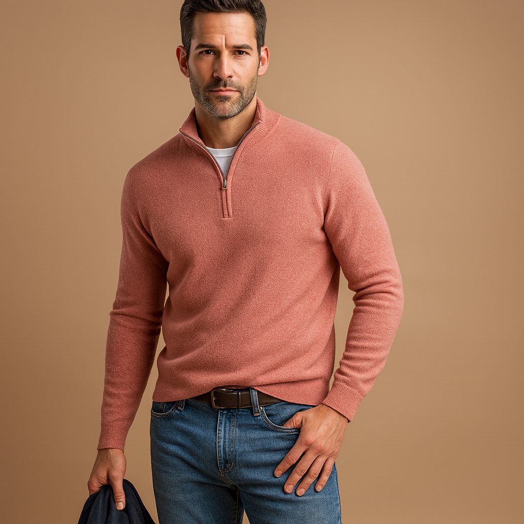 Zip-up cardigan for men in soft fabric with timeless design, perfect for autumn, winter, work, and casual wear.