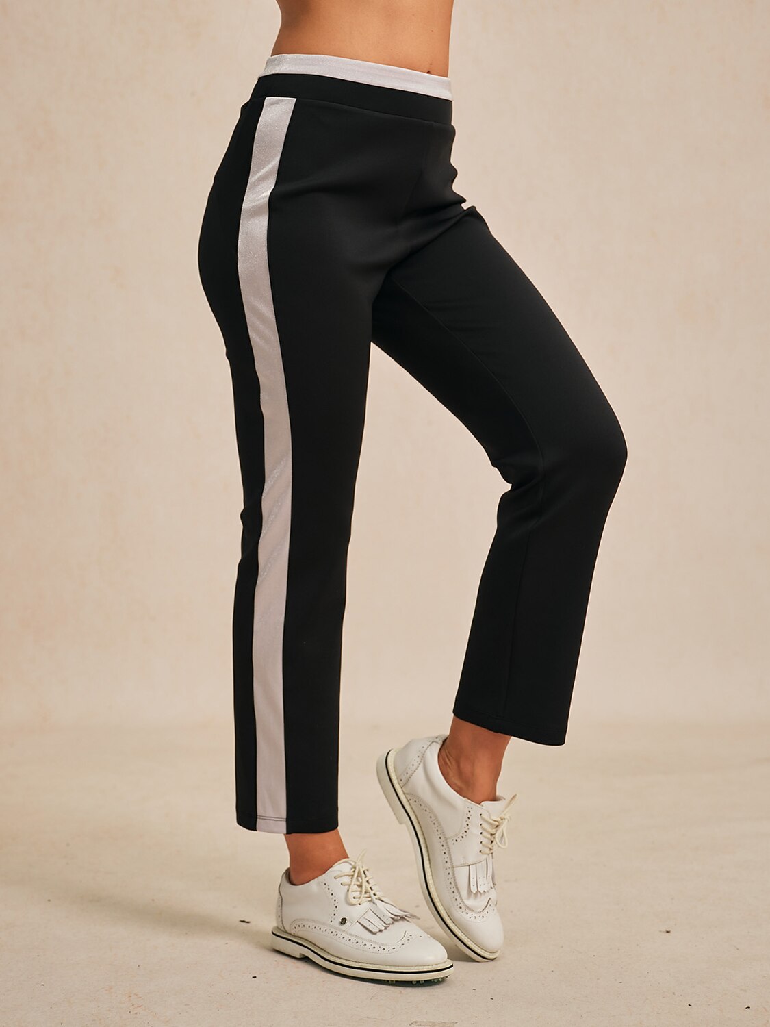 Dark Blue 39 Inch Elastic Block Ankle Pants - Luxivelle