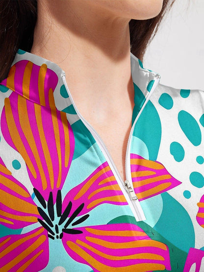 Vibrant Hawaiian Golf Quarter Zip Sun Shirt UPF50+